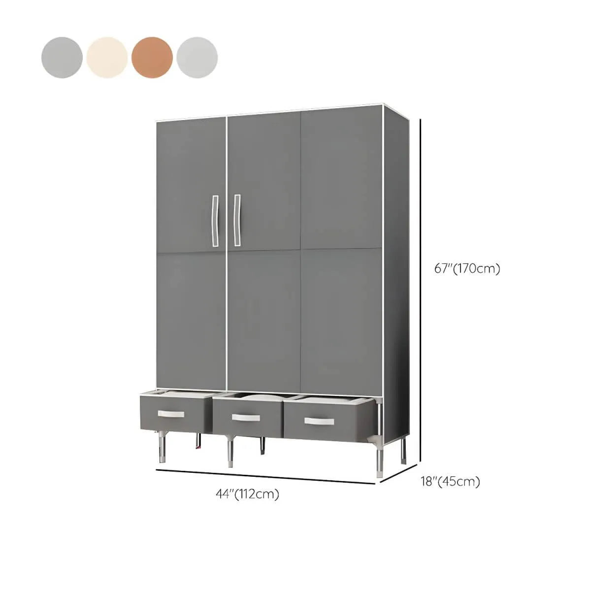 Geometric Metal Wardrobe Armoire With Drawers and Soft-Close Doors Dimensions