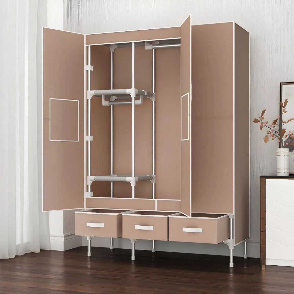 Geometric Metal Wardrobe Armoire With Drawers and Soft-Close Doors Main Product Image
