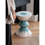 Geometric Mother of Pearl Side Table, Sculptural Shell Inlay Accent