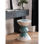 Geometric Mother of Pearl Side Table, Sculptural Shell Inlay Accent