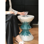 Geometric Mother of Pearl Side Table, Sculptural Shell Inlay Accent