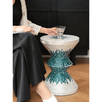 Geometric Mother of Pearl Side Table, Sculptural Shell Inlay Accent Main Product Image