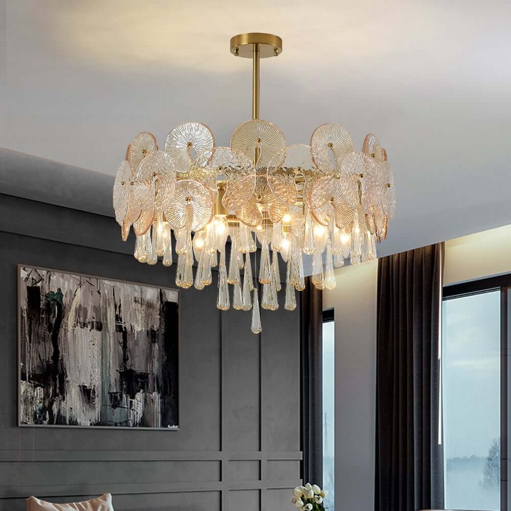 Glam 5-Tier Gold Metal Chandelier with Crystal Accents
