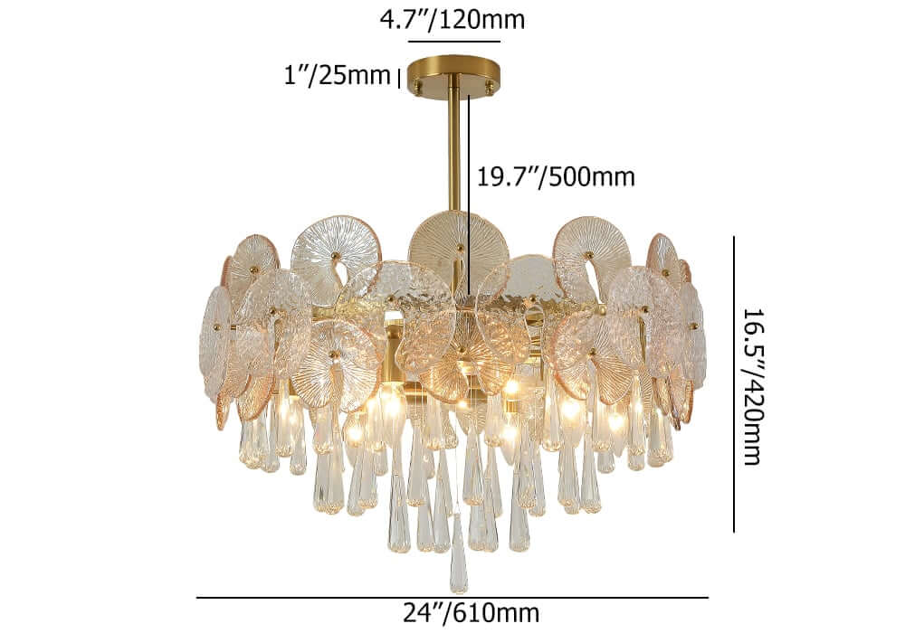 Glam 5-Tier Gold Metal Chandelier with Crystal Accents Dimensions
