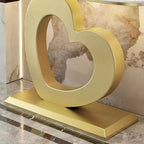 Glam Half-Round Stone Console Table with Abstract Iron Base