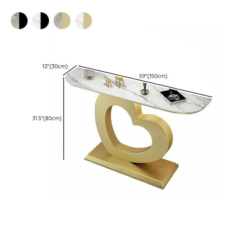 Glam Half-Round Stone Console Table with Abstract Iron Base Dimensions