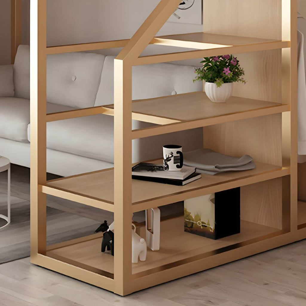 Glam Iron Loft Bed with Built-In Stairs and Storage