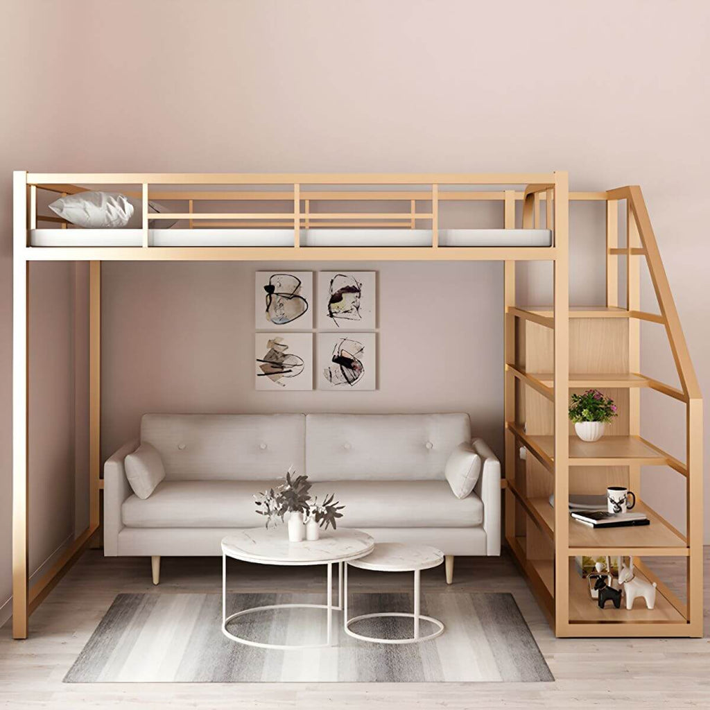 Glam Iron Loft Bed with Built-In Stairs and Storage Main Product Image