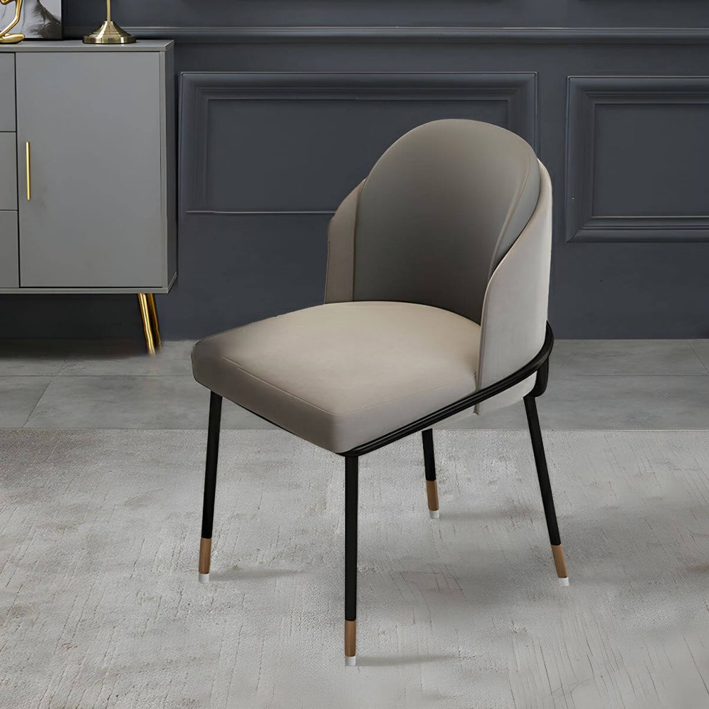 Glam Low-Back Upholstered Dining Chair with Black Metal Legs