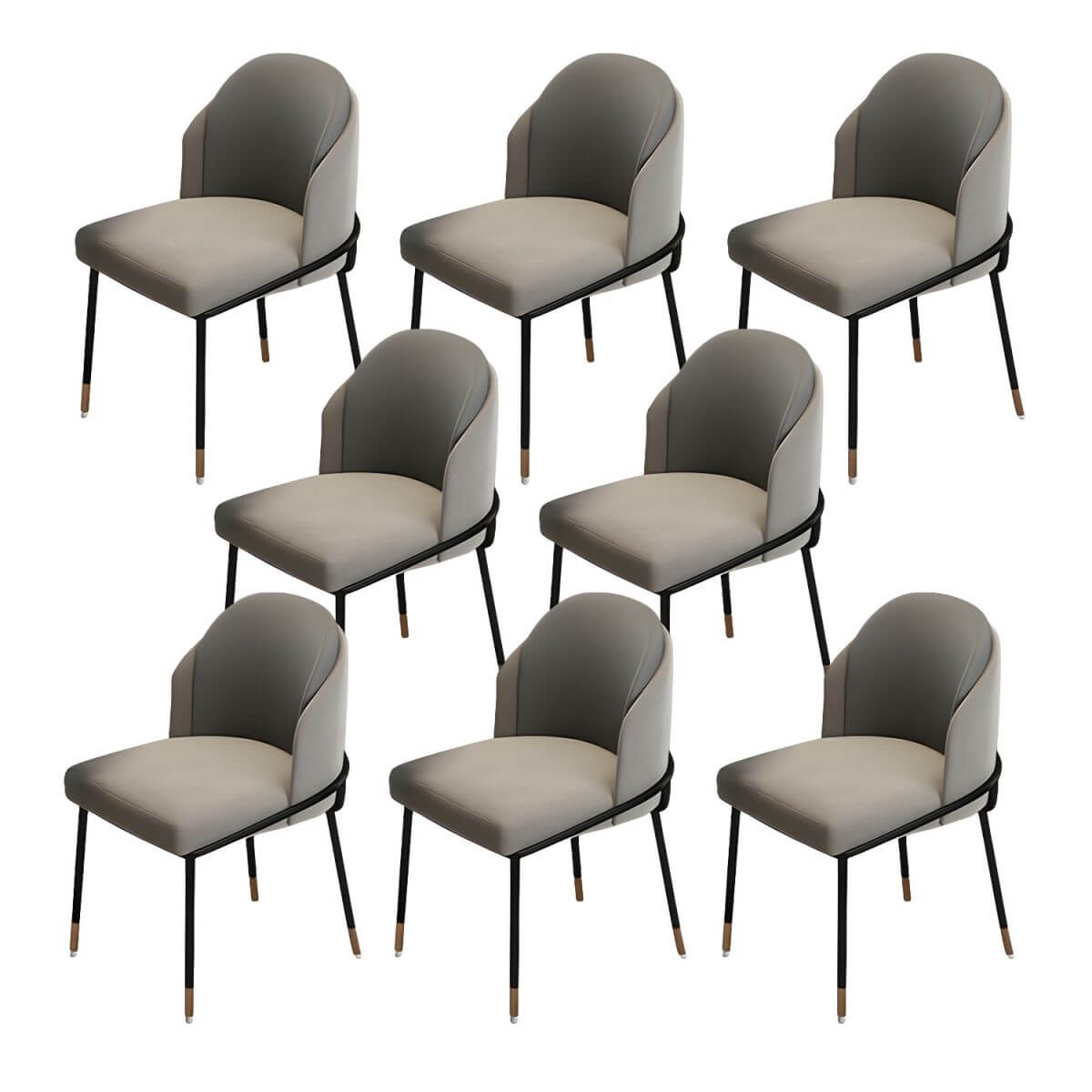 Glam Low-Back Upholstered Dining Chair with Black Metal Legs