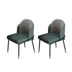 Glam Low-Back Upholstered Dining Chair with Black Metal Legs