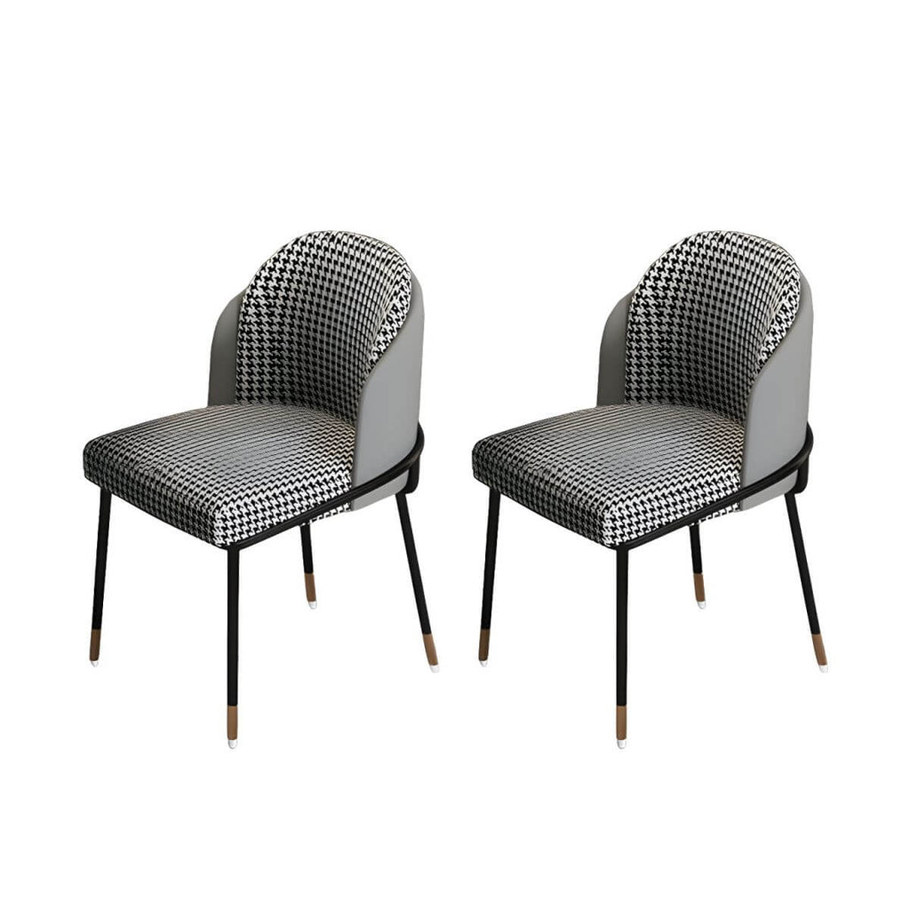 Glam Low-Back Upholstered Dining Chair with Black Metal Legs
