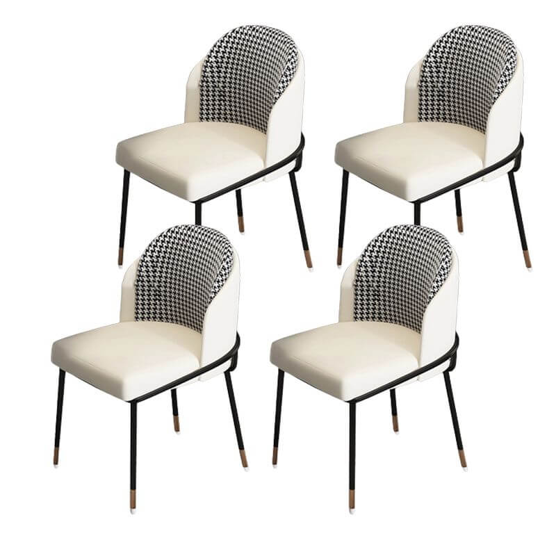 Glam Low-Back Upholstered Dining Chair with Black Metal Legs