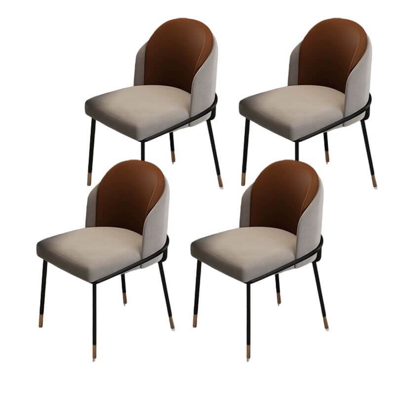 Glam Low-Back Upholstered Dining Chair with Black Metal Legs