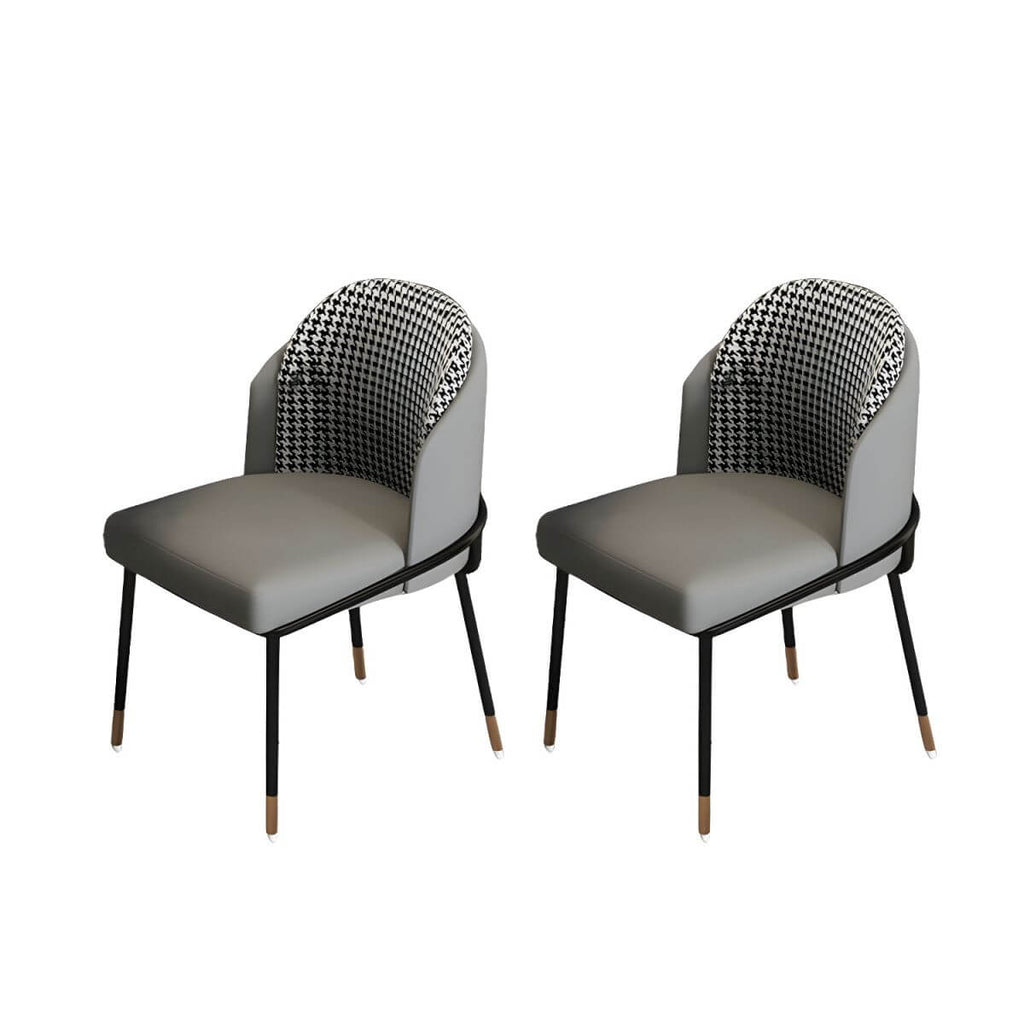 Glam Low-Back Upholstered Dining Chair with Black Metal Legs