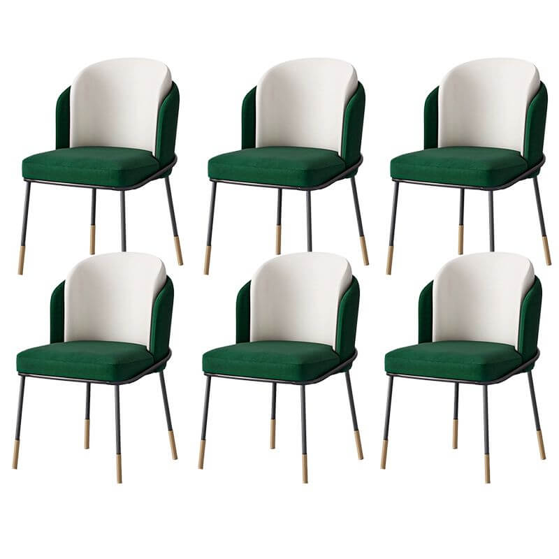 Glam Low-Back Upholstered Dining Chair with Black Metal Legs