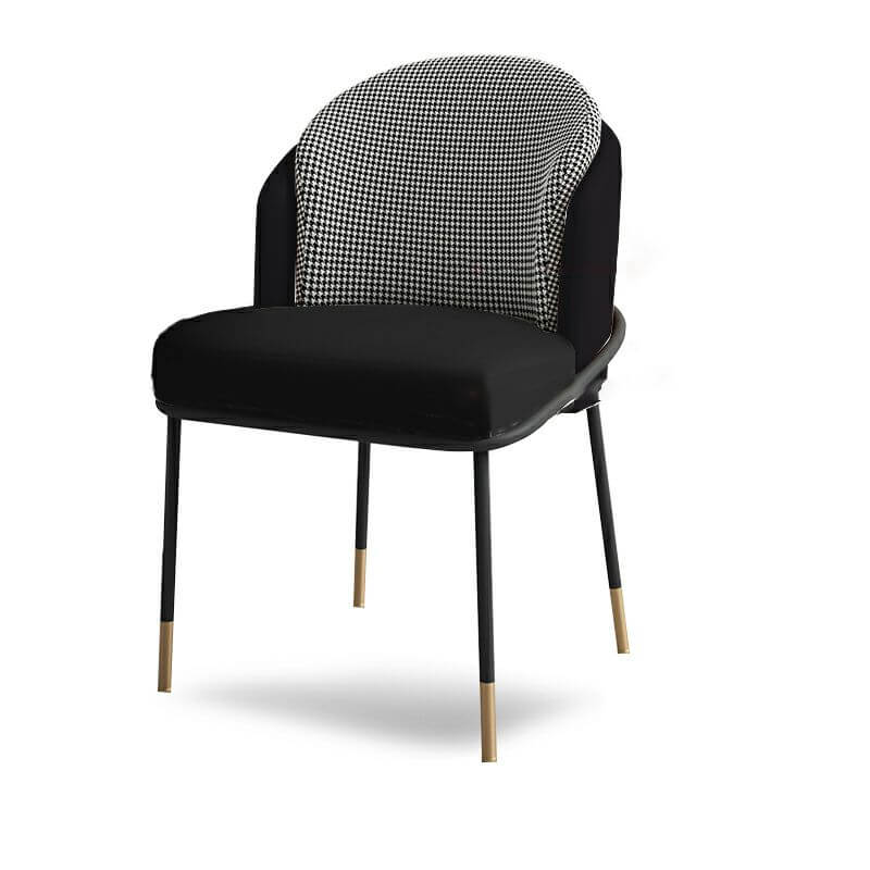 Glam Low-Back Upholstered Dining Chair with Black Metal Legs