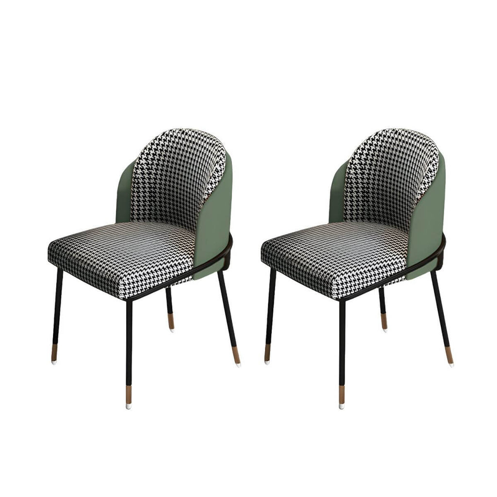 Glam Low-Back Upholstered Dining Chair with Black Metal Legs