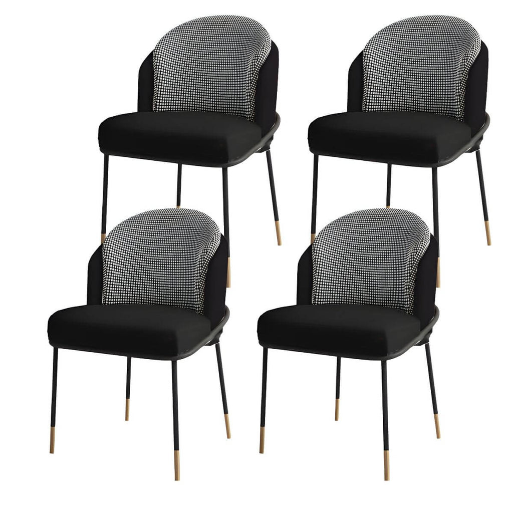 Glam Low-Back Upholstered Dining Chair with Black Metal Legs
