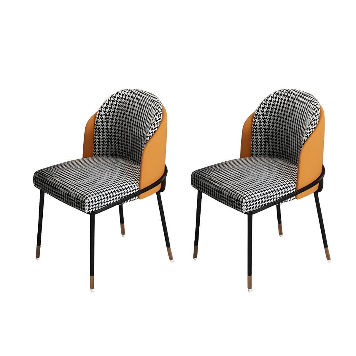Glam Low-Back Upholstered Dining Chair with Black Metal Legs