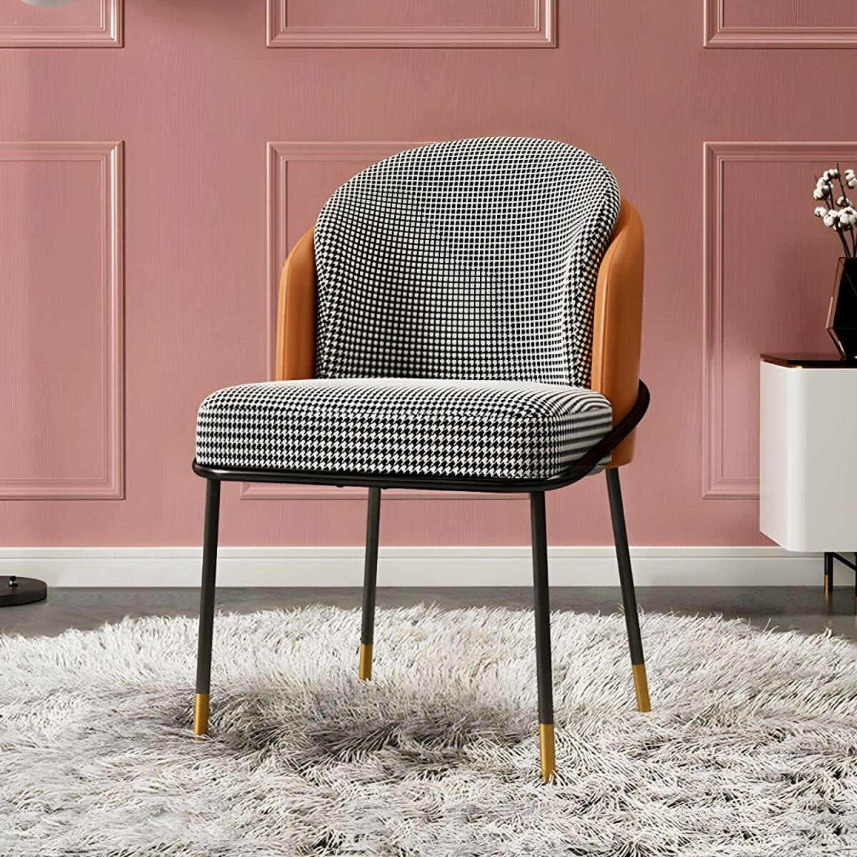 Glam Low-Back Upholstered Dining Chair with Black Metal Legs Main Product Image Main image