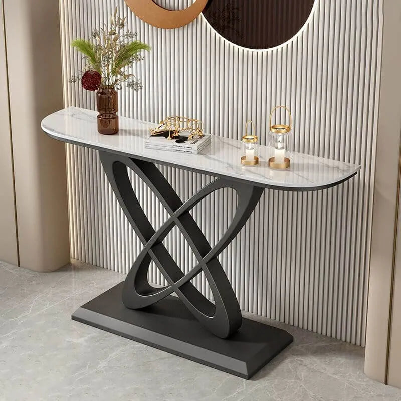 Glam Marble Top Console Table with Sculptural Iron Base