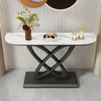 Glam Marble Top Console Table with Sculptural Iron Base