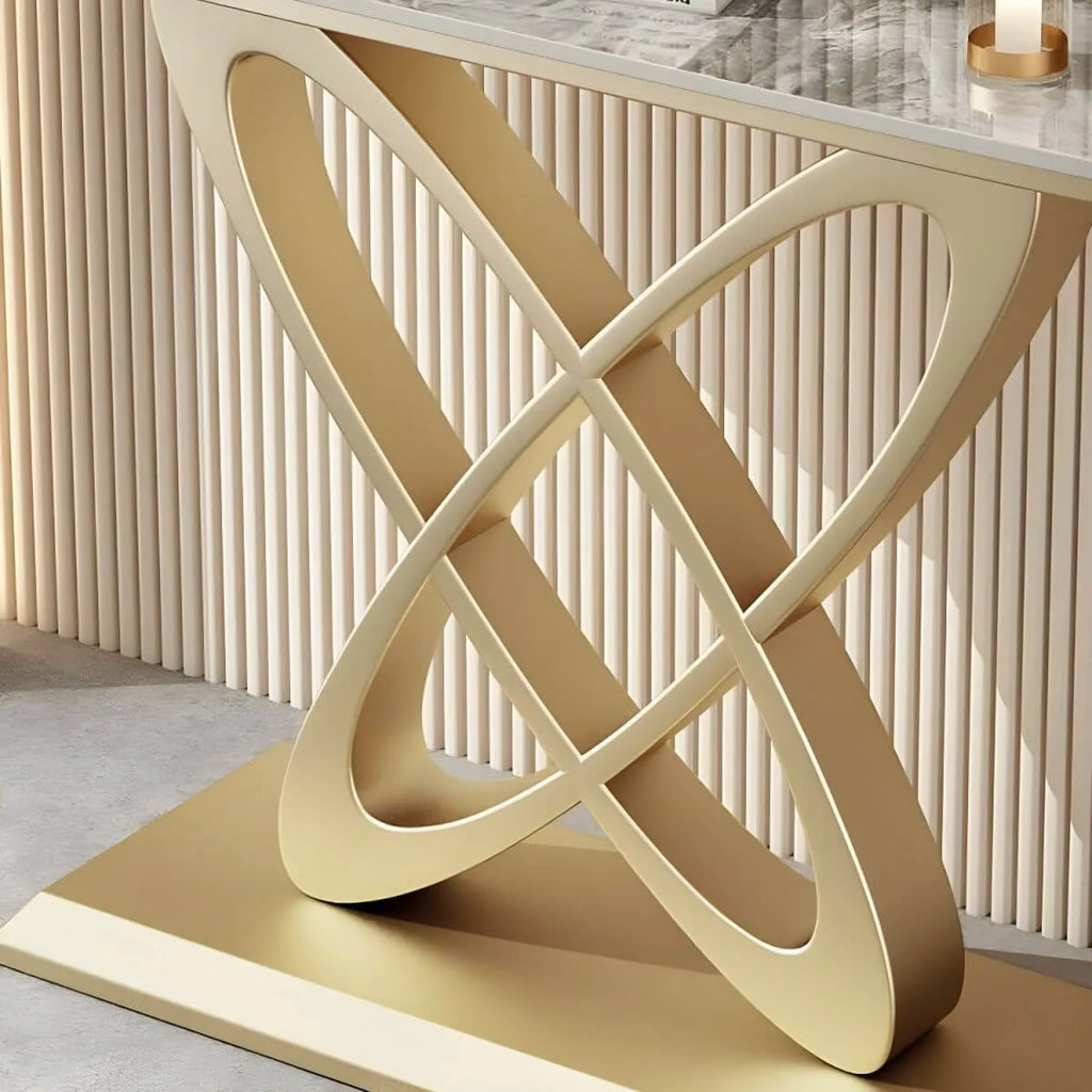 Glam Marble Top Console Table with Sculptural Iron Base