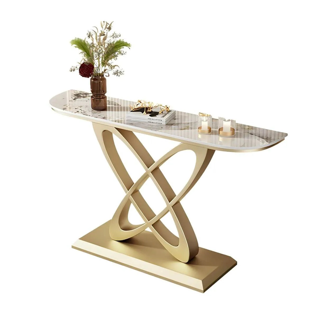 Glam Marble Top Console Table with Sculptural Iron Base