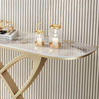 Glam Marble Top Console Table with Sculptural Iron Base
