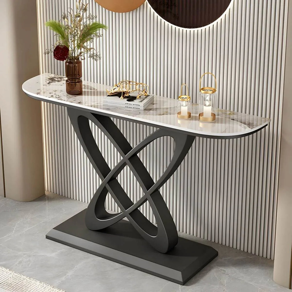 Glam Marble Top Console Table with Sculptural Iron Base