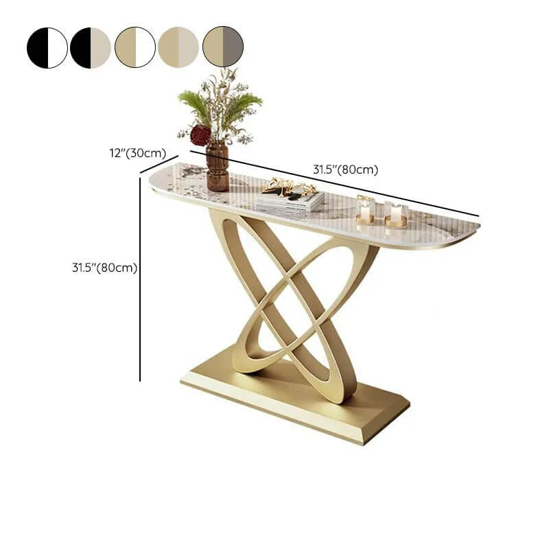 Glam Marble Top Console Table with Sculptural Iron Base Dimensions