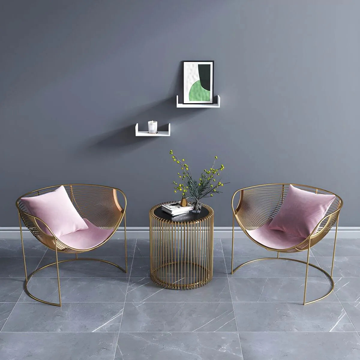 Glam Metal Accent Armchair with Removable Cushions