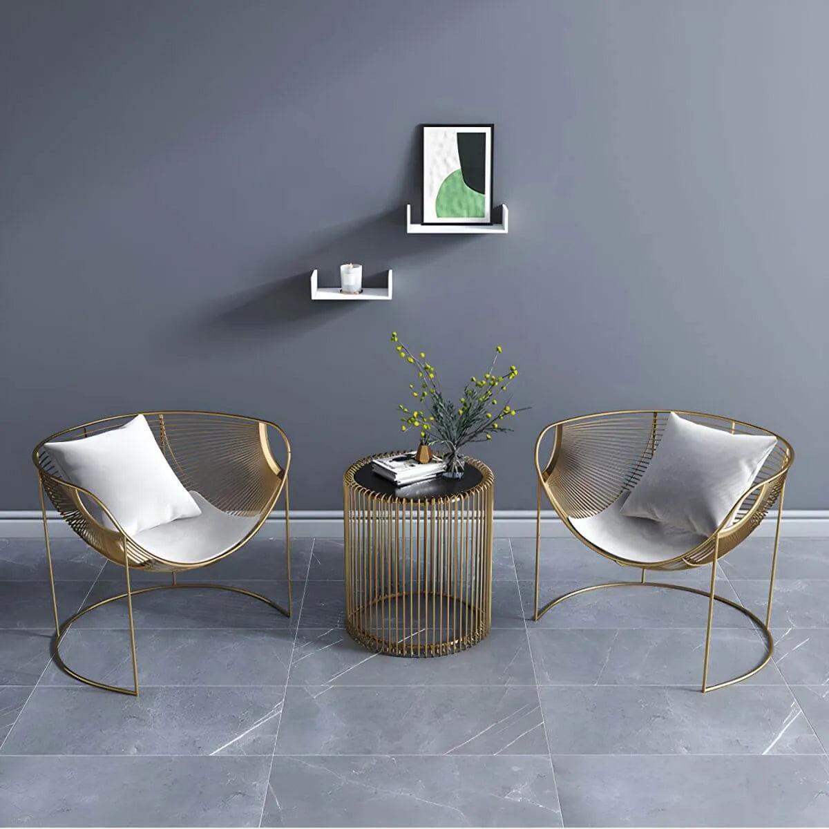 Glam Metal Accent Armchair with Removable Cushions