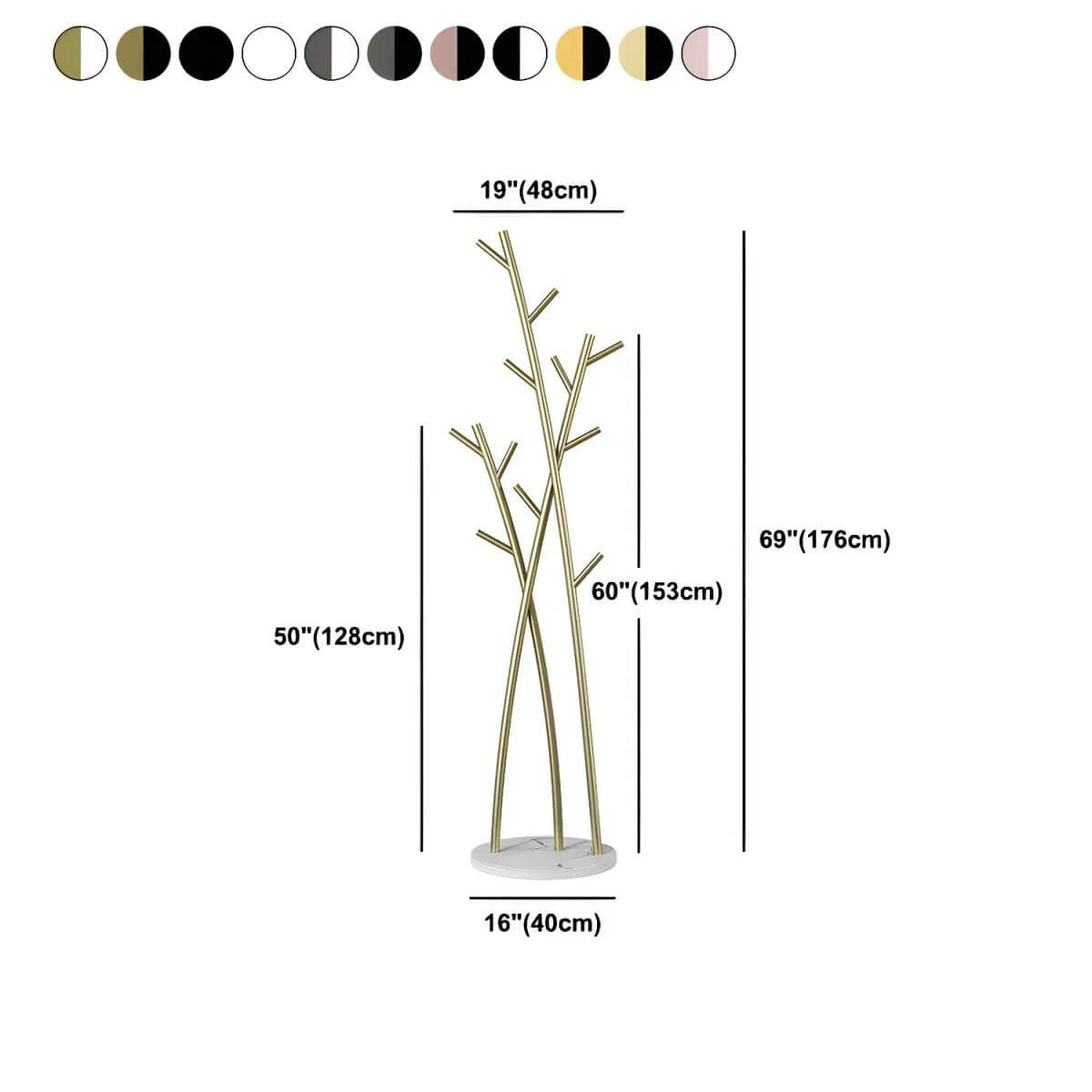 Glam Metal Branch-Style Hall Tree with Hook Design Dimensions