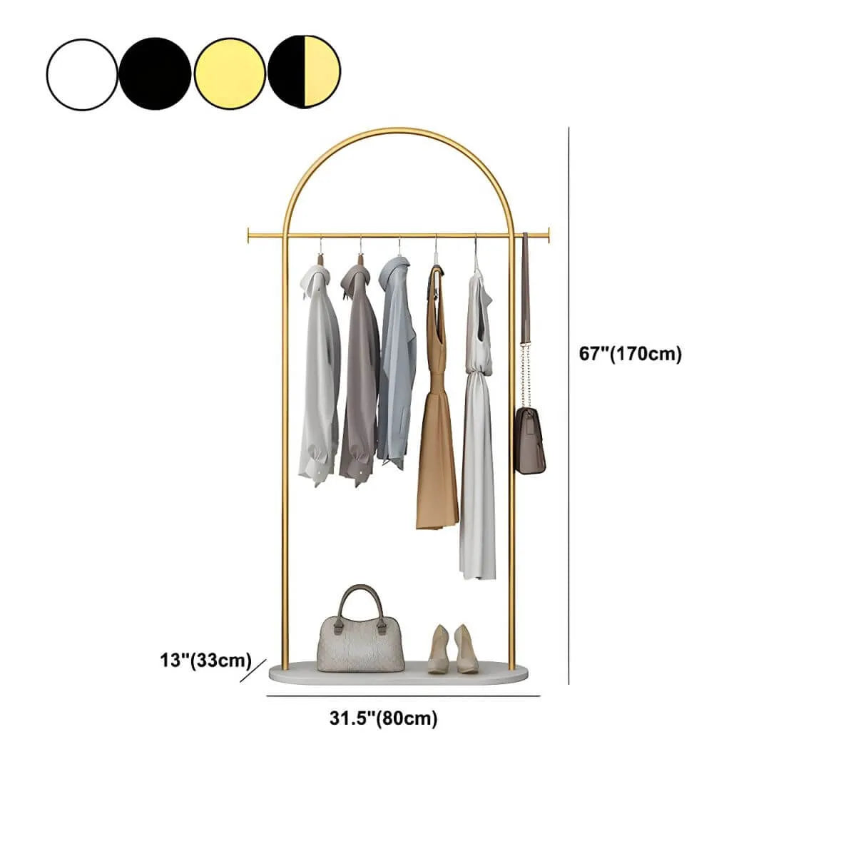 Glam Metal Hall Tree with Marble Base and Coat Hooks Dimensions