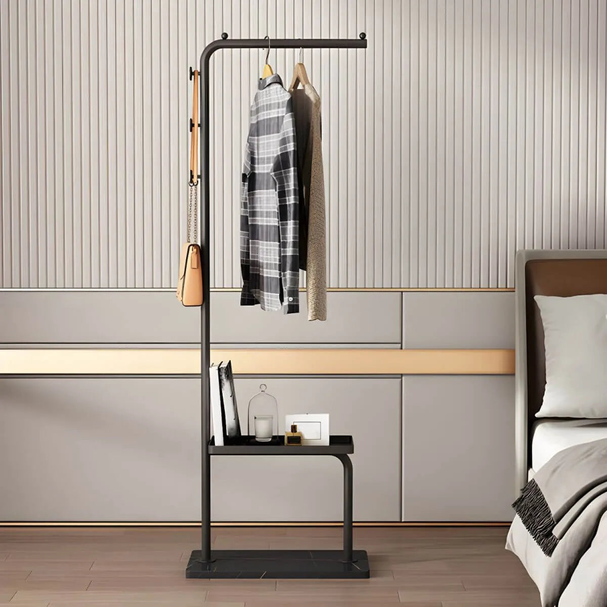 Glam Metal Hall Tree with Shelves and Adjustable Hooks Secondary image