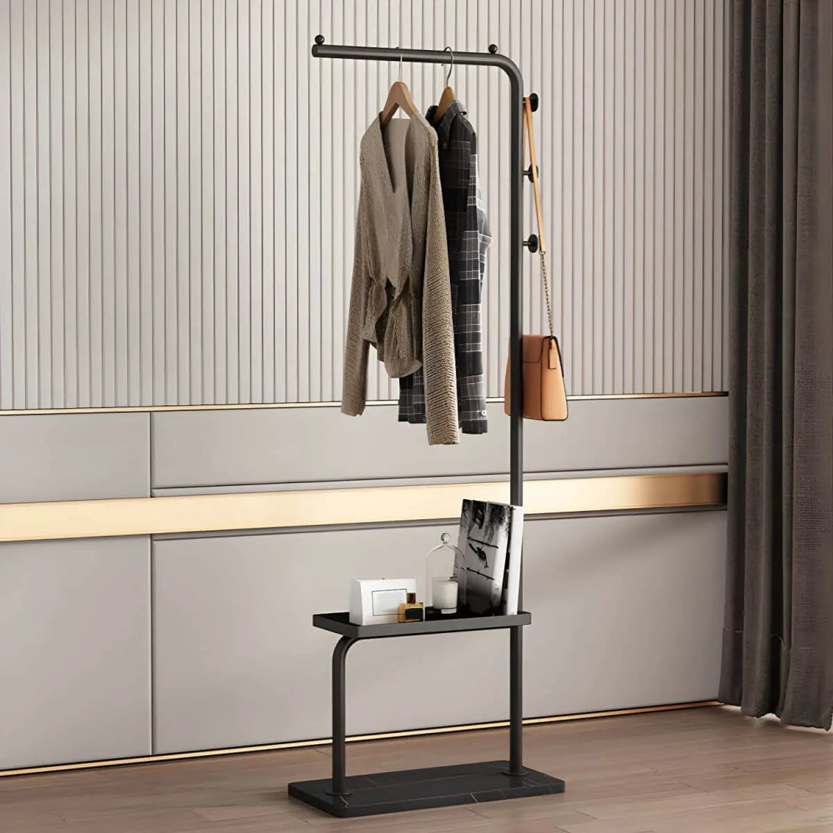 Glam Metal Hall Tree with Shelves and Adjustable Hooks