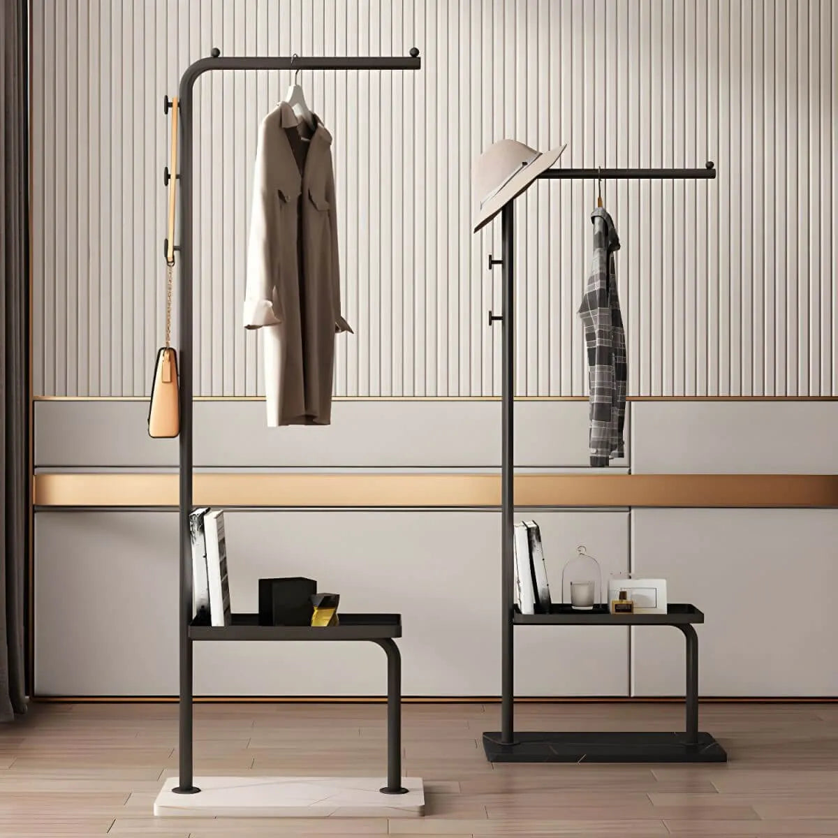 Glam Metal Hall Tree with Shelves and Adjustable Hooks