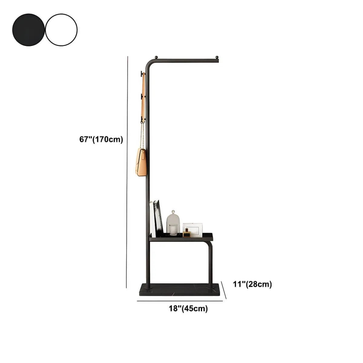 Glam Metal Hall Tree with Shelves and Adjustable Hooks Dimensions
