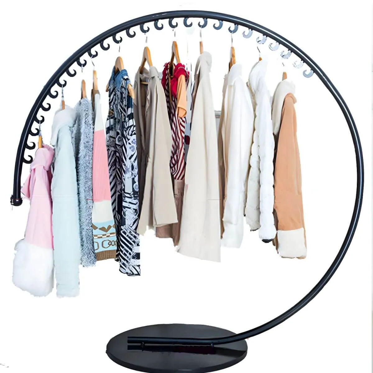 Glam Metal Round Coat Rack with Mirror-Finish Frame