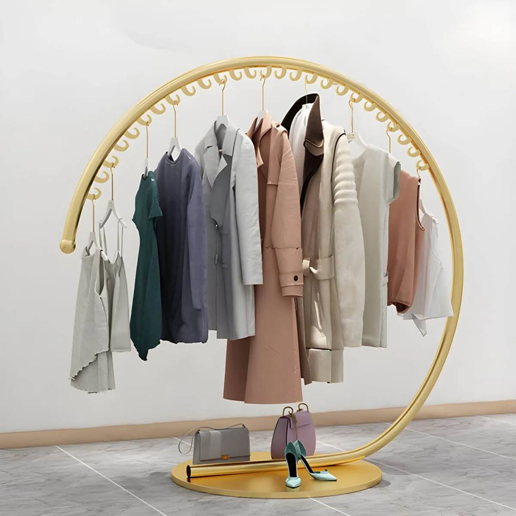 Glam Metal Round Coat Rack with Mirror-Finish Frame