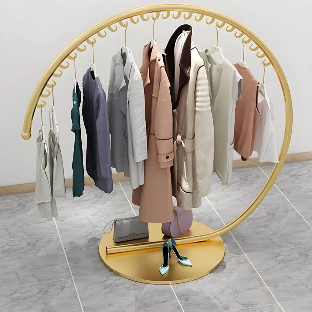 Glam Metal Round Coat Rack with Mirror-Finish Frame
