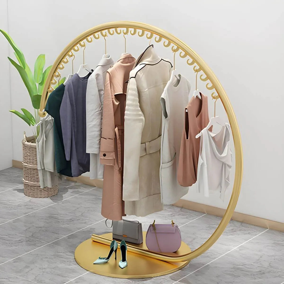 Glam Metal Round Coat Rack with Mirror-Finish Frame Main Product Image Main image