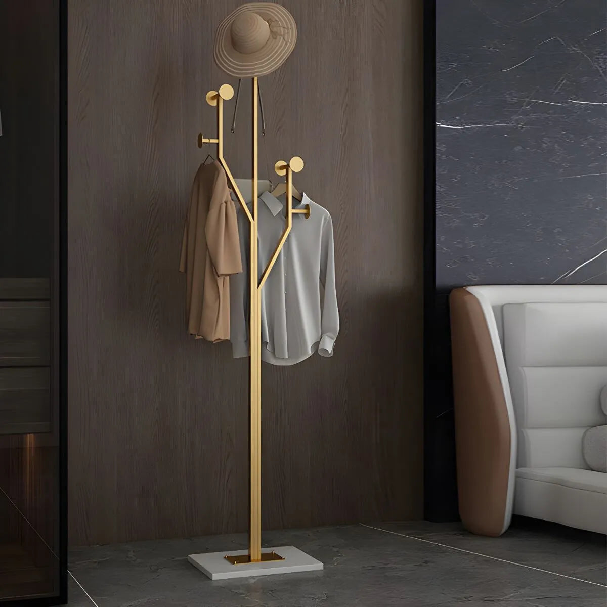 Glam Metallic Branch-Style Coat Rack with Stone Base Secondary image