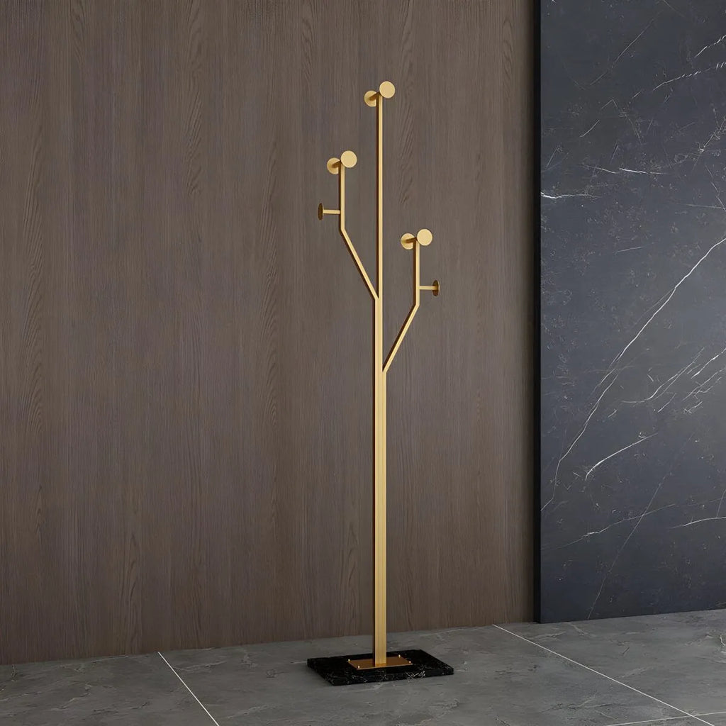 Glam Metallic Branch-Style Coat Rack with Stone Base