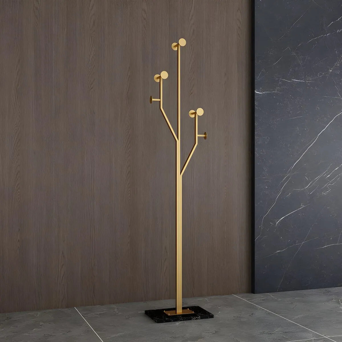 Glam Metallic Branch-Style Coat Rack with Stone Base
