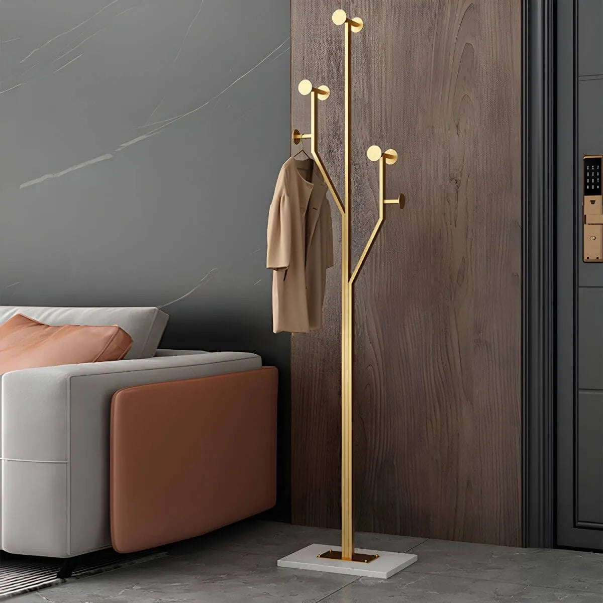 Glam Metallic Branch-Style Coat Rack with Stone Base