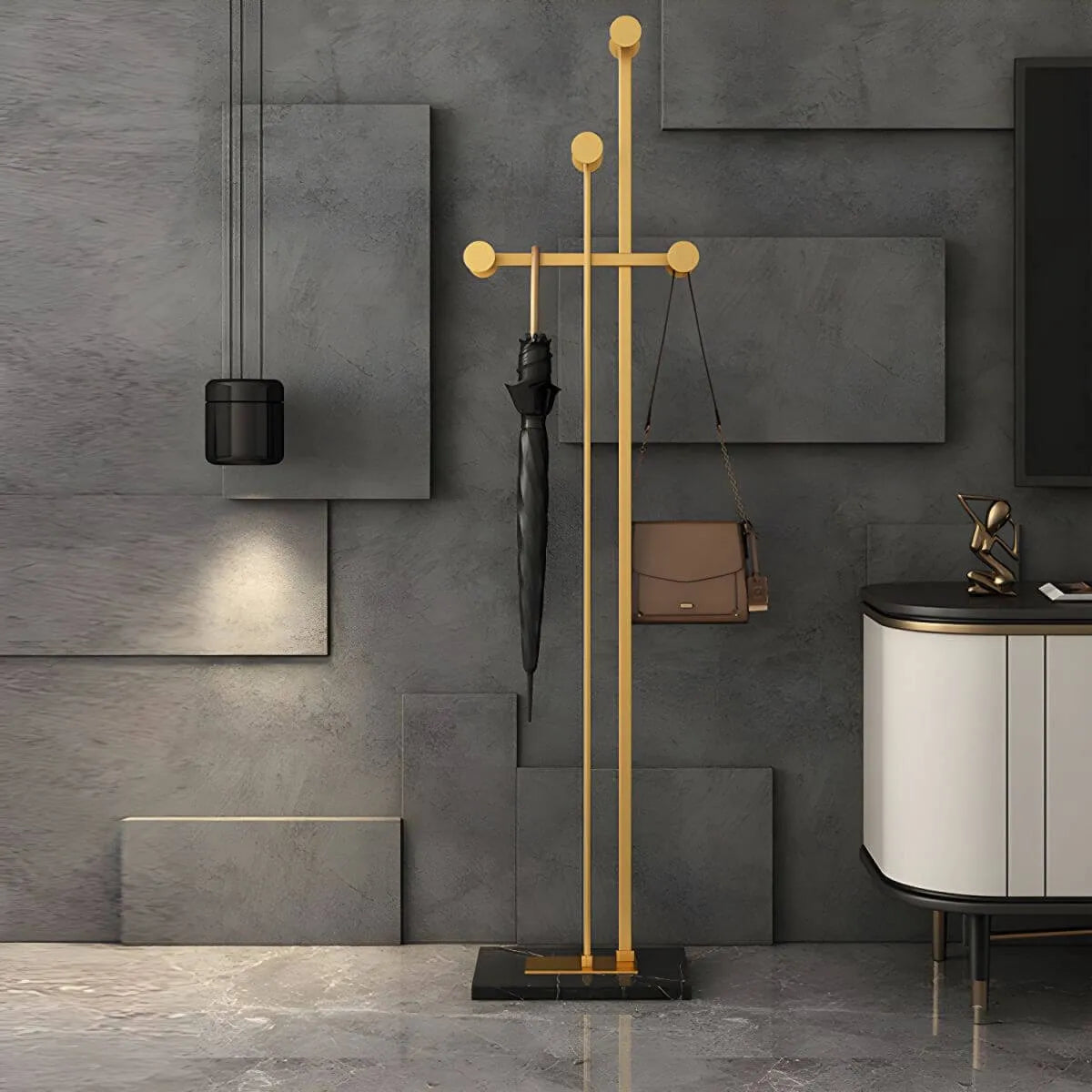 Glam Metallic Branch-Style Coat Rack with Stone Base
