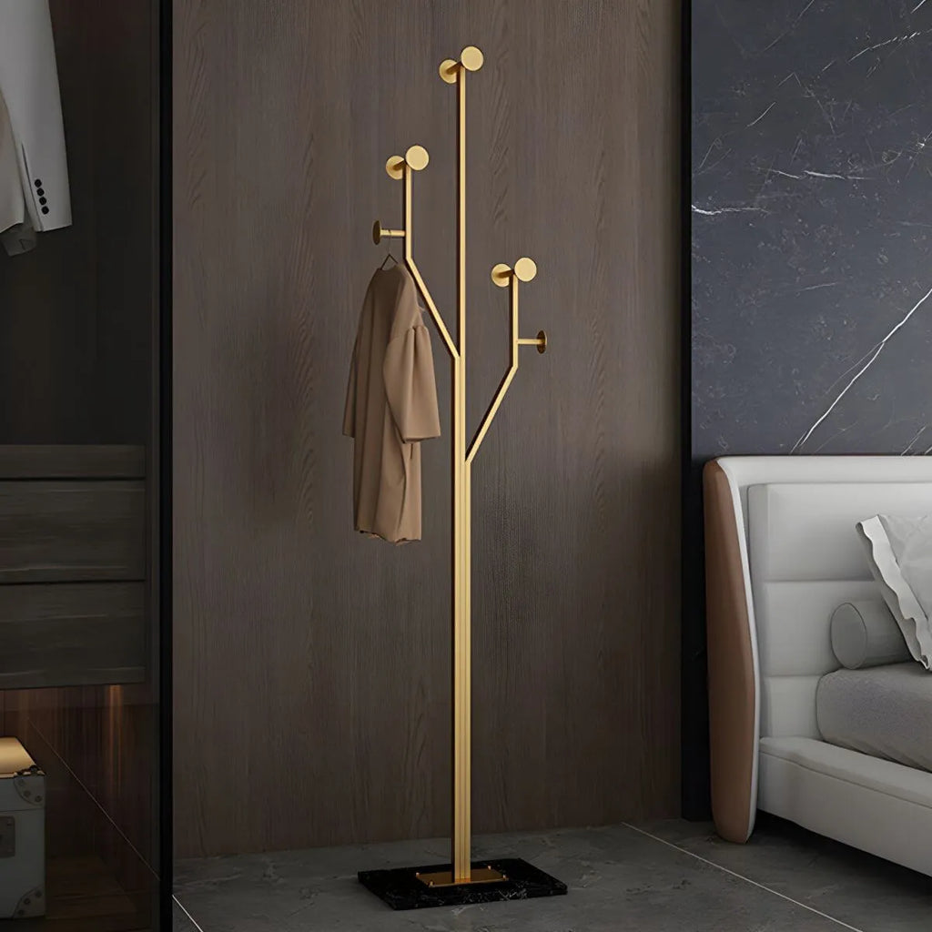 Glam Metallic Branch-Style Coat Rack with Stone Base